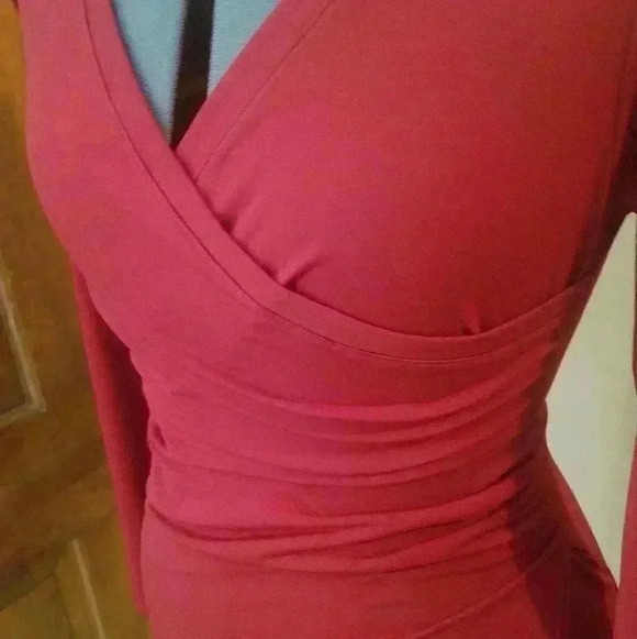 Burgundy Faux Wrap Greta Dress - Laura Byrnes - Picture 4 of 4